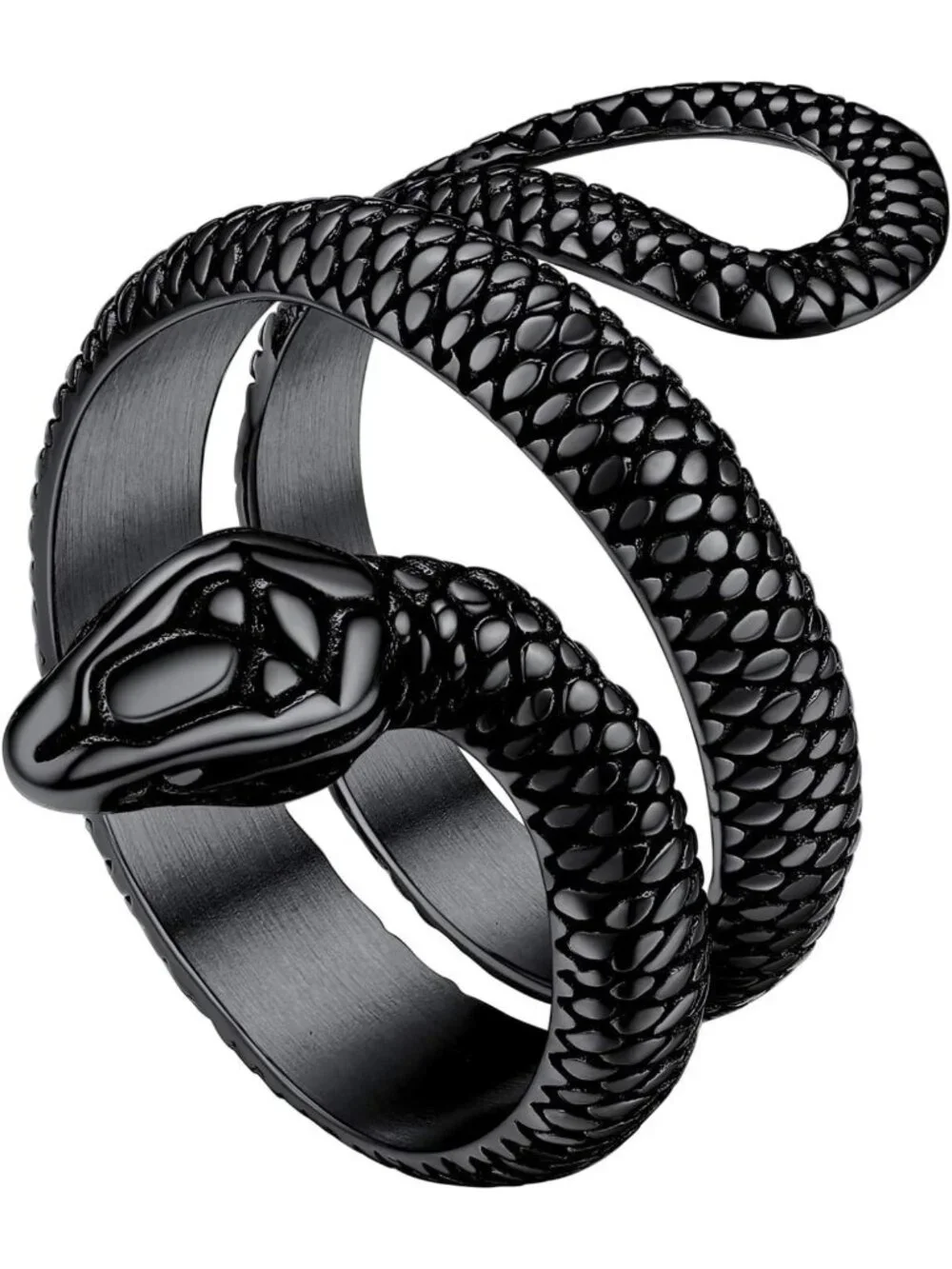 Stylish Black Snake Ring for Men & Women - Stainless Steel & 18K Gold Plated